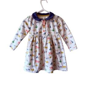 Baby Boden Animal Farm Print Blue and Yellow Dress